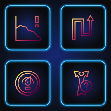 Hat Arrow, Dijital hız ölçer, Finansal büyüme azalması ve... Renk simgeleri. Vektör