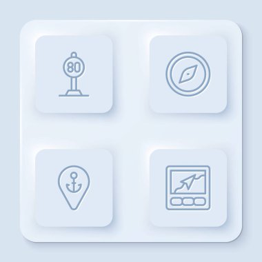 Hız limitli trafik, pusula, çapa ve GPS haritalı konum ayarla. Beyaz kare düğme. Vektör