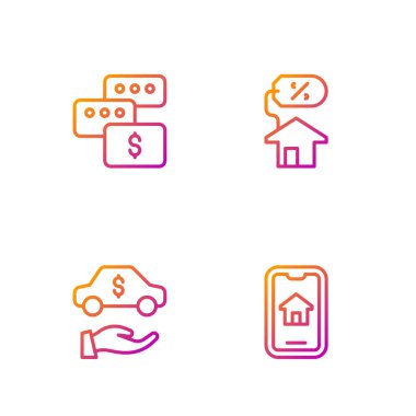 Çevrimiçi gayrimenkul, araba kiralama, fiyat pazarlığı ve House ile percant. Renk simgeleri. Vektör