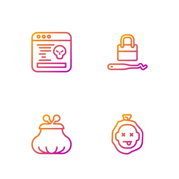 Set line Murder, Wallet, System bug and Lock picks for lock picking. Gradient color icons. Vector — Vector de stock