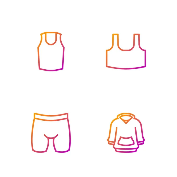 Set line Hoodie, Cycling shorts, Undershirt and . Gradient color icons. Vector — Image vectorielle
