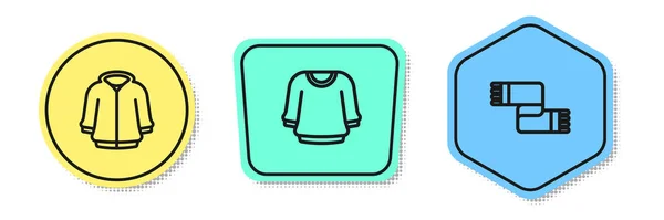 Ustaw linię bluzę, sweter i zimowy szalik. Kolorowe kształty. Wektor — Wektor stockowy