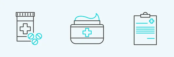 Set Baris Papan Klip Medis Dengan Catatan Klinis Botol Obat - Stok Vektor
