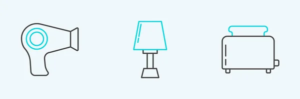Set Line Toaster Toasts Hair Dryer Table Lamp Icon Vector — 스톡 벡터