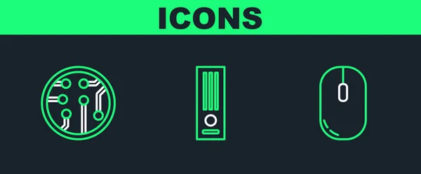 Set Line Computer Mouse Processor Video Game Console Icon Vector — Image vectorielle