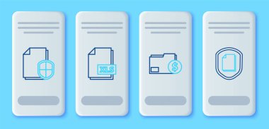 Satır XLS dosya belgesi, Finans dizini, Belge koruma kavramı ve simgesi ayarla. Vektör