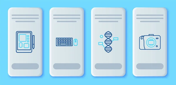 设置行键盘和鼠标, DNA符号,图形平板和无镜像相机图标.B.病媒 — 图库矢量图片