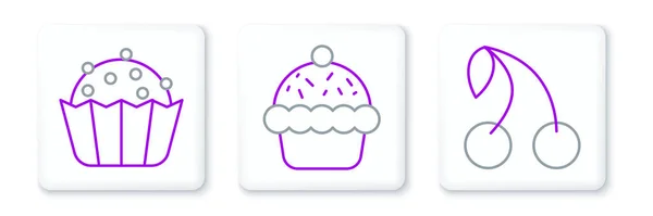 Set line Cherry, Cupcake and icon. Vector — Image vectorielle