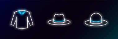 Çizgi Adam şapkası, süveter ve ikon. Parlayan neon. Vektör