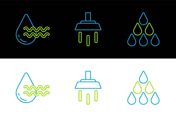 Set line Water drop, Recycle clean aqua and Shower icon. Vector — Stock Vector