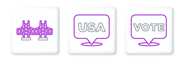 Set line Vote, Golden gate bridge and USA Independence day icon. Vector — Vettoriale Stock