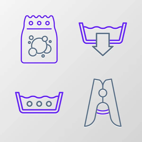 Set line Wäscheklammer, Temperatur waschen, Waschmodi und Waschmittel-Symbol. Vektor — Stockvektor