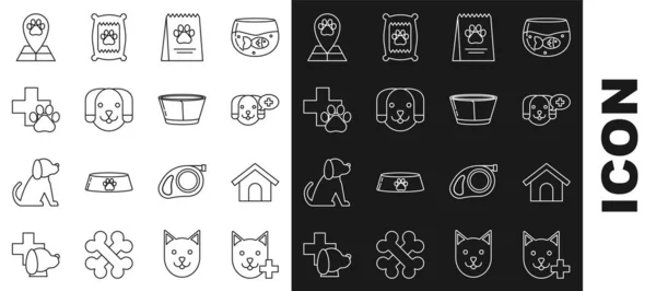 Set Line Veterinary Clinic Symbol Dog House Bag Food Dog — Stockvektor