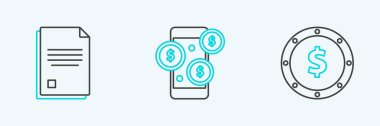 Dolar sembolü, Dosya belgesi ve Smartphone simgesi ile para akışını ayarla. Vektör