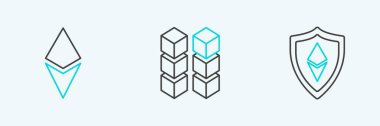 Shield Ethereum ETH, Crypto döviz parası ve Blockchain teknoloji simgesini ayarla. Vektör