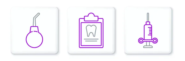 Set Line Dental Medical Syringe Enema Pear Clipboard Dental Card — Stockvektor