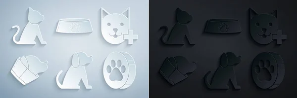 Set Hund, Symbol der Tierklinik, Pfotenabdruck, Futterschale für Katze oder Hund und Katzensymbol. Vektor — Stockvektor