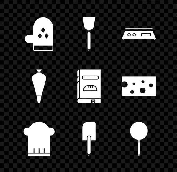 Set Oven glove, Spatula, Electronic scales, Chef hat, Frying pan, Pastry bag for decorate cakes and Cookbook icon. Vector — ストックベクタ