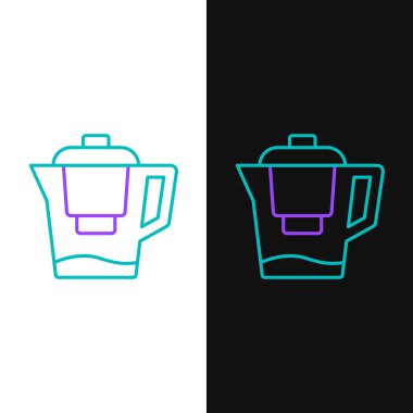 Line Water jug with a filter icon isolated on white and black background. Colorful outline concept. Vector