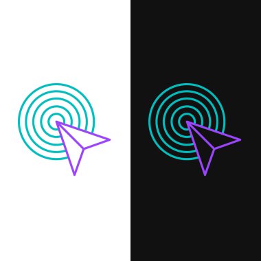 Satır Reklam simgesi beyaz ve siyah arkaplanda izole edildi. Pazarlama ve tanıtım süreci kavramı. İlgili reklamlar. Sosyal medya reklamcılığı. Renkli taslak konsepti. Vektör