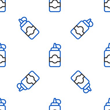 Çizgi sosu ikonu beyaz arka planda izole edilmiş pürüzsüz desen. Ketçap, hardal ve fast food için soslu mayonez şişeleri. Renkli taslak konsepti. Vektör