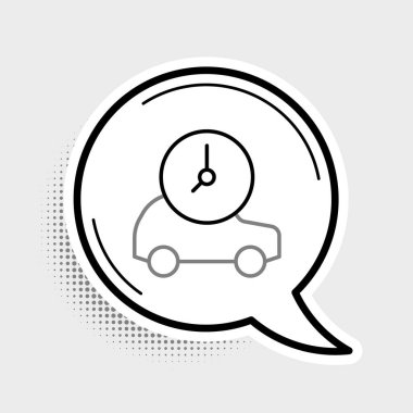 Elektrik hattı arabası ve elektrik kablosu şarj ikonu gri arka planda izole edildi. Yenilenebilir ekolojik teknolojiler. Renkli taslak konsepti. Vektör