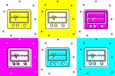 Set Beat dead in monitor icon isolated on color background. ECG showing death.  Vector.