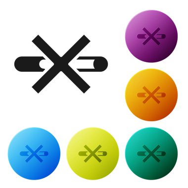 Black No Smoking icon isolated on white background. Cigarette symbol. Set icons in color circle buttons. Vector.