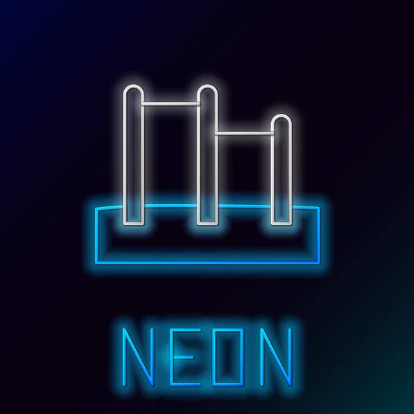 Gloeiende Neon Lijn Sport Horizontale Bar Pictogram Geïsoleerd Zwarte Achtergrond — Stockvector