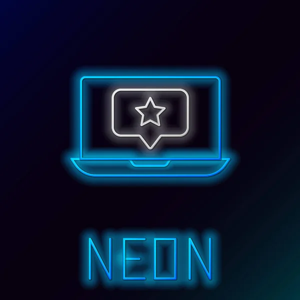 Glowing Neon Line Laptop Star Icon Isolated Black Background Favorite —  Vetores de Stock