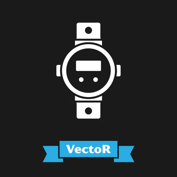 White Diving Watch Icon Isolated Black Background Diving Underwater Equipment — Vector de stock