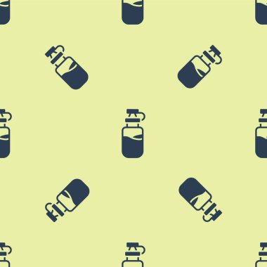 Sarı zemin üzerinde su ikonu olan mavi spor şişesi izole edilmiş pürüzsüz desen. Vektör.
