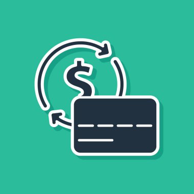 Mavi kredi kartı simgesi yeşil arkaplanda izole edildi. Çevrimiçi ödeme. Nakit çekilmesi. Finansal operasyonlar. Alışveriş tabelası. Vektör.