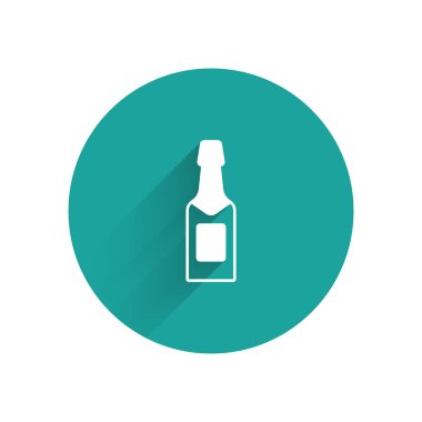 Uzun gölgeli beyaz şampanya ikonu. Yeşil daire düğmesi. Vektör.