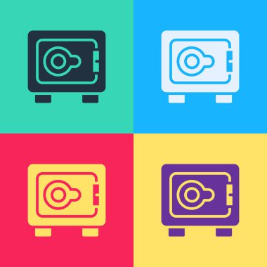 Pop Art Safe simgesi renk arkaplanında izole edildi. Kapı, şifreli bir banka kasası. Güvenilir Veri Koruma. Vektör.