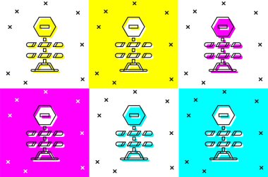 Set Road barrier icon isolated on color background. Symbol of restricted area which are in under construction processes. Repair works.  Vector