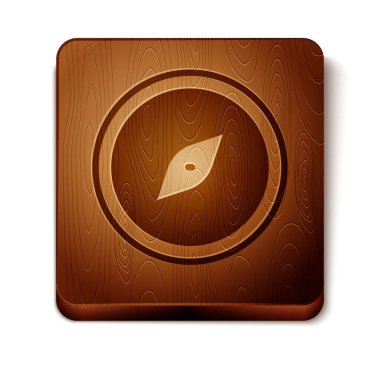 Kahverengi Pusula simgesi beyaz arkaplanda izole edildi. Rüzgâr yön bulma sembolü. Rüzgar gül işareti. Tahta kare düğme. Vektör