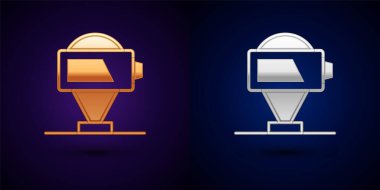 Altın ve gümüş Batarya şarj seviyesi göstergesi simgesi siyah arkaplanda izole edildi. Vektör