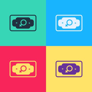 Pop Art Money büyüyen kadın simgesi renk arkaplanında izole edildi. Gelir kavramı. İş büyümesi. Yatırım, tasarruf ve para yönetimi. Vektör
