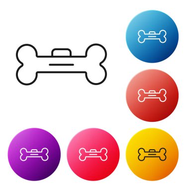 Black line Dog bone icon isolated on white background. Pets food symbol. Set icons colorful circle buttons. Vector.