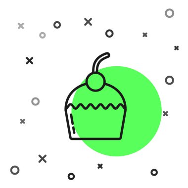 Beyaz arkaplanda siyah çizgi kek simgesi izole edildi. Doğum günün kutlu olsun. Vektör.