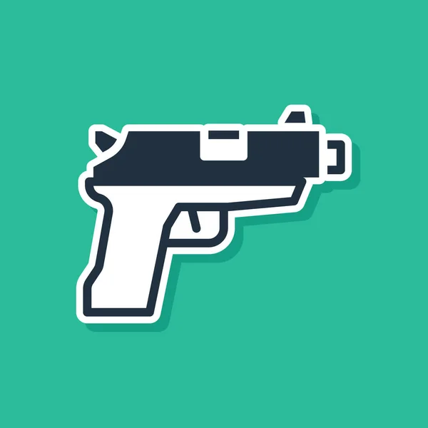 Blue Pistol Gun Icon Isolated Green Background Police Military Handgun — Stock Vector