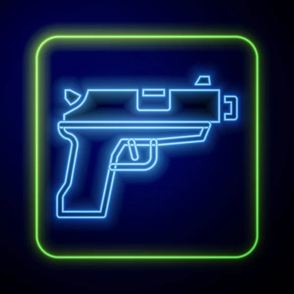 Glowing Neon Pistol Gun Icon Isolated Blue Background Police Military — Stock Vector