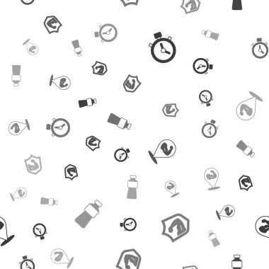 Kronometre, vücut geliştiren kas gücü ve bir şişe suyu kusursuz desene ayarlayın. Vektör