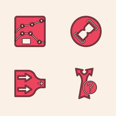 Set Arrow, Graph, chart, diagram, Old hourglass with sand and  icon. Vector