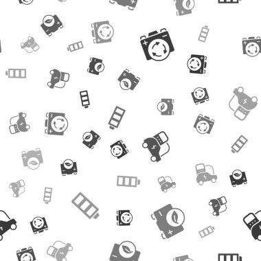 Bataryayı geri dönüşüm sembolü, eko doğa yaprağı bataryası, elektrikli araba ve kusursuz şablona ayarlayın. Vektör