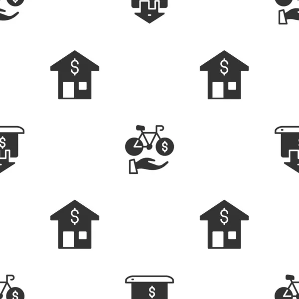 Establecer Bienes Raíces Línea Bicicleta Aplicación Móvil Alquiler Casa Con — Vector de stock