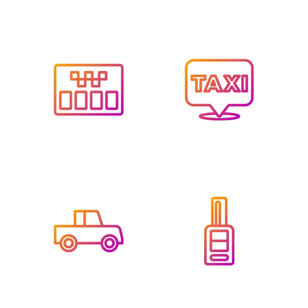 Set Line Car Key Remote Taximeter Location Taxi Gradient Color — Stock Vector