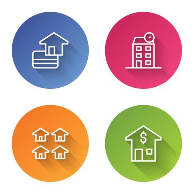 Set line Credit card House Real estate and with dollar. Color circle button. Vector.