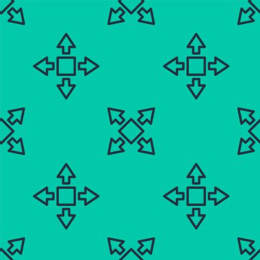 Mavi çizgi birçok yönden yalıtımlı ok simgesi yeşil arkaplandaki pürüzsüz deseni izole etti. Vektör